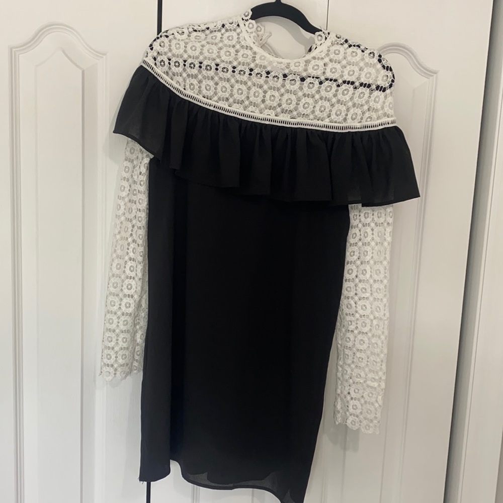 Black and white lace mini dress.